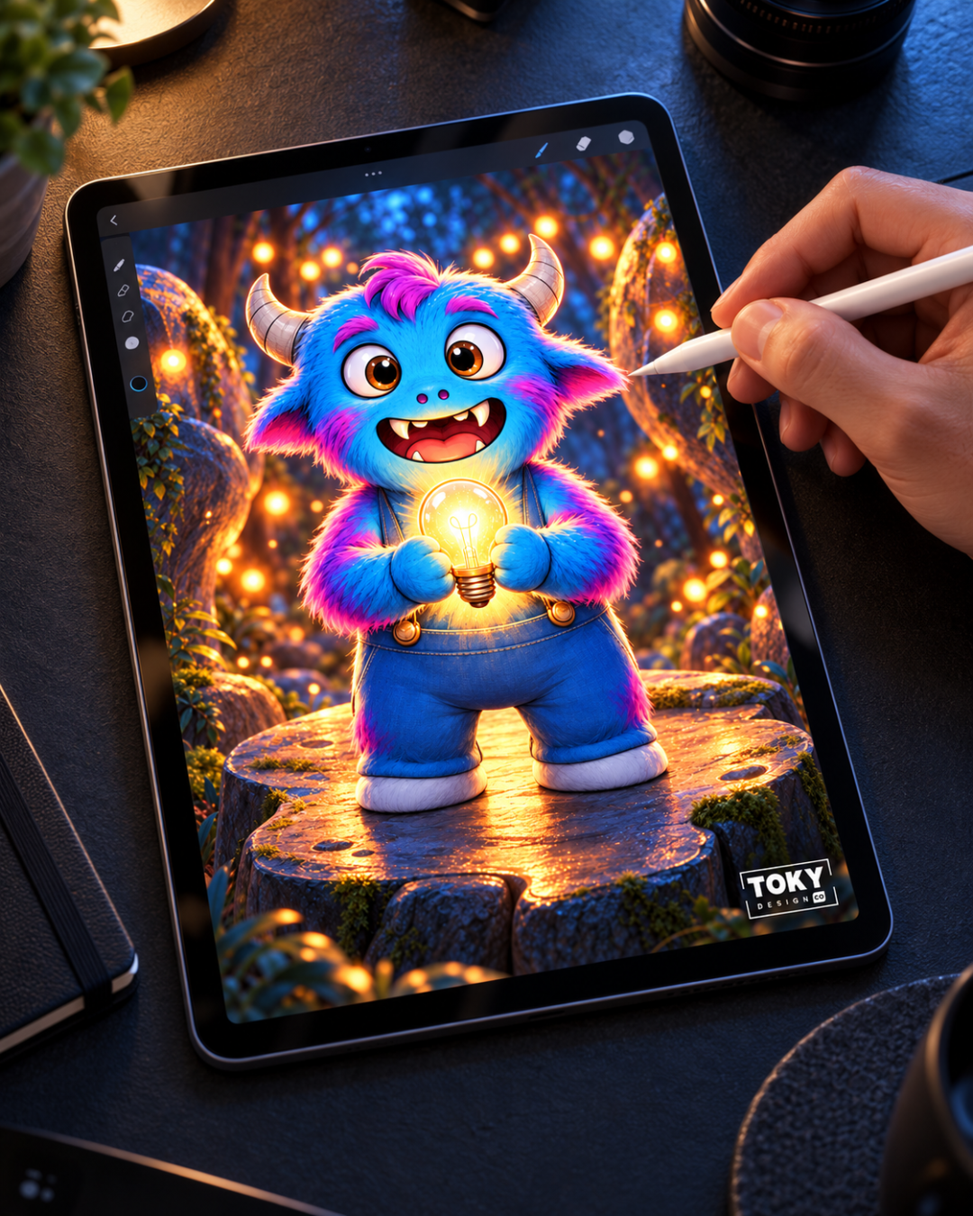 Ilustración de monstruo mágico Azure Spell en tableta